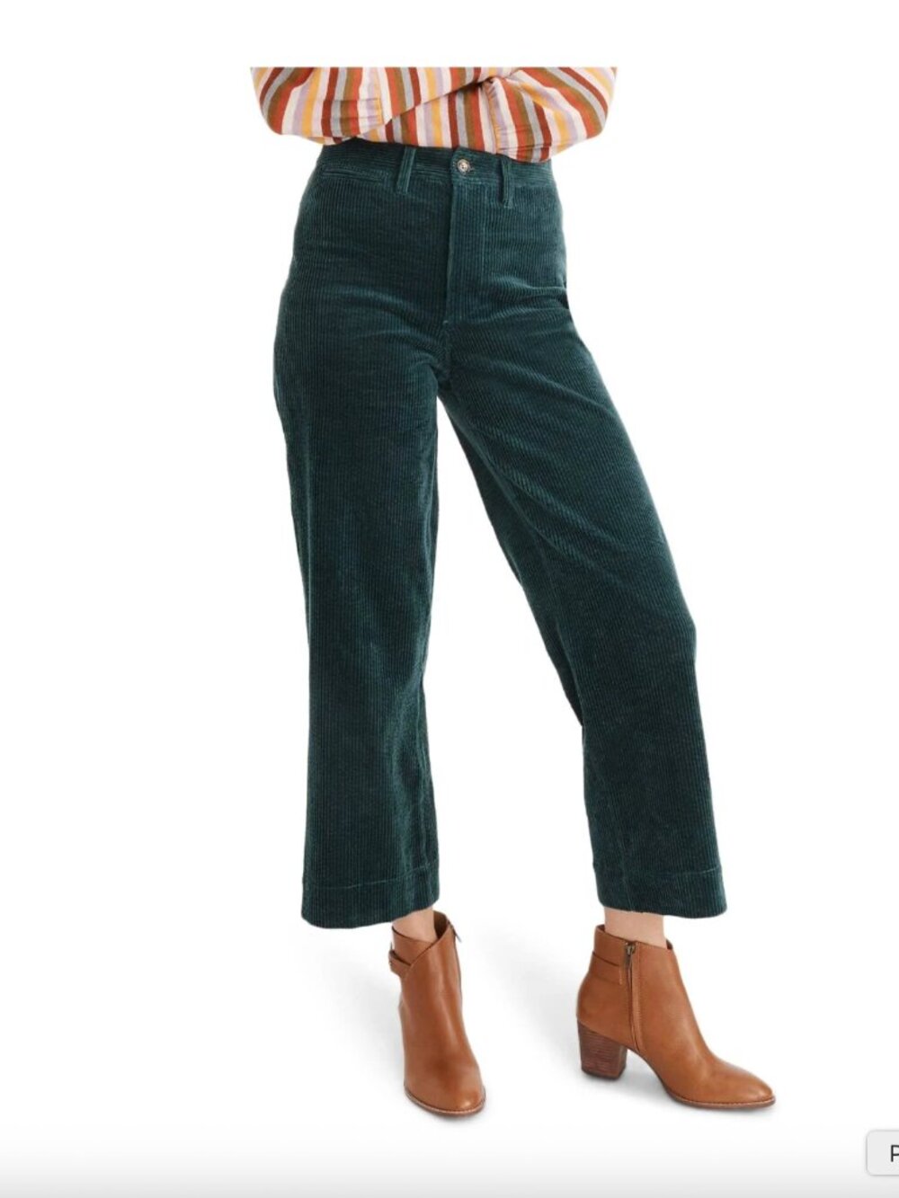 Madewell Slim Emmett Wide Leg Crop Pants: Corduroy Edition in Smoky Spruce
